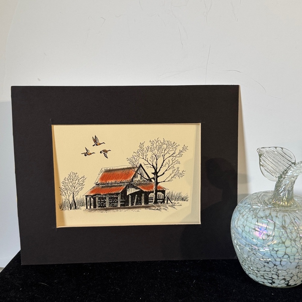 Rustic Cabin Artwork with Birds with black
Mat